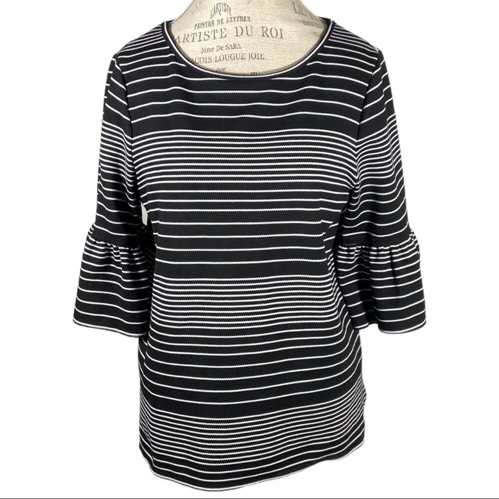 Max Studio Black White Striped Bell Sleeve Blouse Women's Size Large